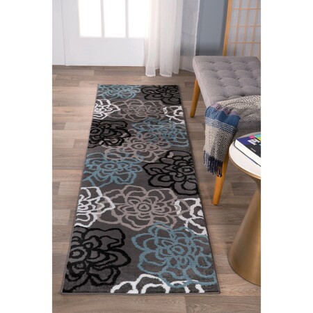 World Rug Gallery Contemporary Modern Floral Flowers 2' x 7'2'' Gray 108D.GRAY2X7
